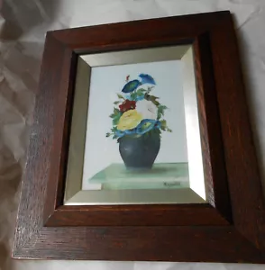 Victorian William Rayworth Derbyshire Still Life Floral Vase Oil Glass Painting - Picture 1 of 12