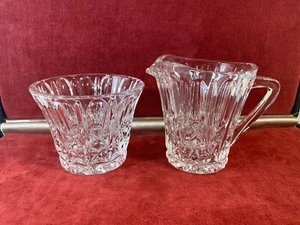 Vintage Glass Crystal Diamond Point Cream and Sugar Set - Picture 1 of 9