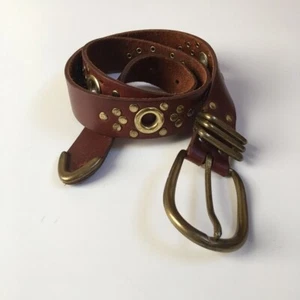 Vintage Boho Sunburst Studded Grommet Leather Belt - Picture 1 of 6