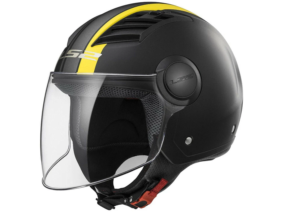 LS2 Jet Helmet OF562 Airflow Metropolis Black Yellow Matte Motorcycle From Hptt - Image 1 of 4