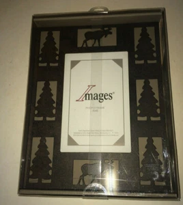 NEW NOS Boxed IMAGES Metal Picture Frame with Cutouts Evergreen Christmas Trees - Imagen 1 de 5
