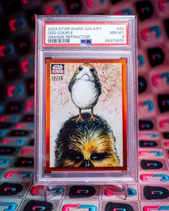 2023 Topps Chrome Star Wars Galaxy #64 ODD COUPLE Orange /25 PSA 8 Porg - Picture 1 of 2