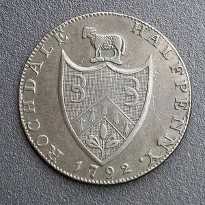 1792 Rochdale Half Penny Token Copper Trade Coin Lot H14 - Picture 1 of 3