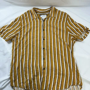 Kaktus Mann gelb weiß gestreift Kurzarm Button Down VISKOSE Größe XL - Bild 1 von 7