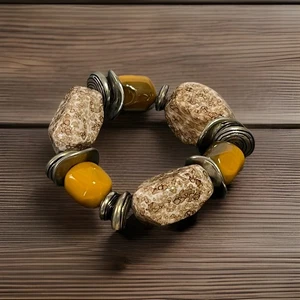 Chucky Block Bracelet Boho Earthy Style Stretch Earth Tone Stone Design - Picture 1 of 9