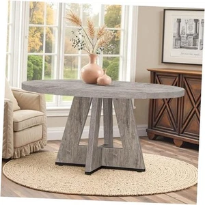 Round Dining Table for 4, 47" Wooden Kitchen Dinner Table Rustic, Farmhouse - Picture 1 of 8