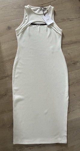 Abito CELINE avorio senza maniche a costine in maglia taglia L UK 12 RP £680