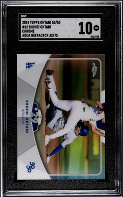 2024 Topps 50/50 Shohei Ohtani Chrome - Aqua #62 /75 SGC 10 POP 1 - Image 1 of 3