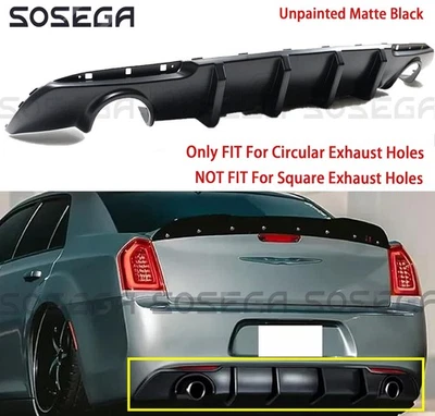 Difusor de para-choque traseiro barbatanas tubarão escape duplo preto fosco para Chrysler 300 15-22 - Imagem 1 de 4