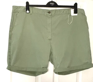 M&S Damen-Chino-Shorts khaki grün teegefärbt reine Baumwolle Stretch 24 neu mit Etikett Marken - Bild 1 von 4