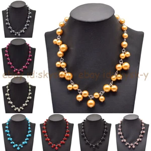 Women's Multicolor South Sea Shell Pearl Round Beads Pendant Cluster Necklace - Picture 1 of 57