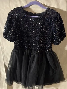 Cat & Jack Girls Black Sequin/Tulle Short Sleeve Party Dress Size M (7-8) - Picture 1 of 5