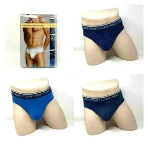 Calvin Klein Cotton Stretch 3 Pack Hip Brief BLACK/BLUE - Picture 1 of 4