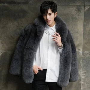 Winter New Fox Fur Grass Coat Men Fur Suit Collar Large Warm Mink Fur Thick Coat - Picture 1 of 18