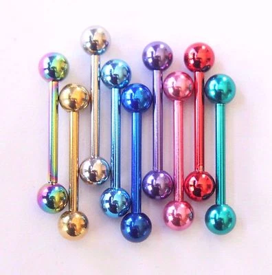 14g Coloured Straight Bar Industrial Ear Nipple Barbell Piercing Jewellery 16mm - Image 1 of 3