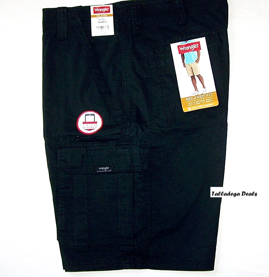 Wrangler Five Star Premium Zip Men's Size 46 Black Cargo Shorts Relaxed Fit Knee