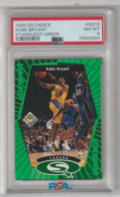KOBE BRYANT 1998-99 UD CHOICE GREEN STARQUEST CARD NUMBER #SQ13 PSA 8 - Image 1 of 2