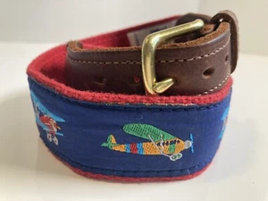 The Bailey Boys Leather Canvas Woven Ribbon Airplane Belt Size 20 Navy Red - Picture 1 of 7