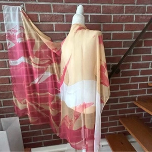 •Frances Richmond Silk Graphic Print Handrolled Large Scarf Wrap40”x55” - Picture 1 of 12