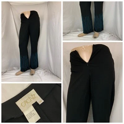 Cache Pants Sz 8 Black Poly Rayon Stret Bootcut Bedazzled Bottom Mint YGI T1-497 - Image 1 of 4