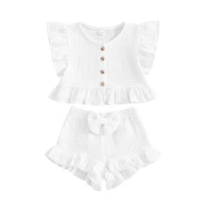 Summer Toddler Girl Clothes Baby Girl Ruffle Sleeveless Shirt with Buttons Bo... - Picture 1 of 5