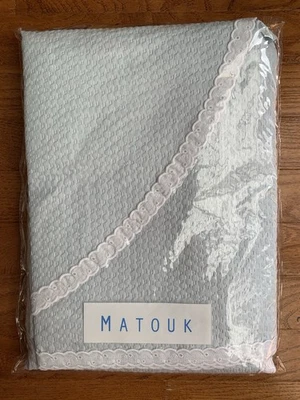 Matouk Light Blue Twin Size Coverlet Lace Trim Plisse NEW In Package - Image 1 of 4