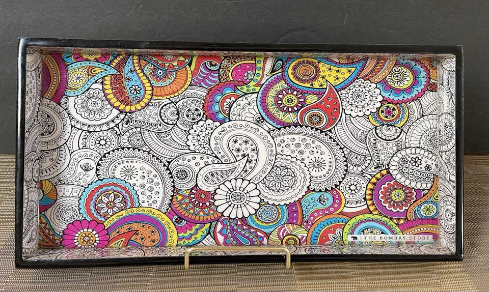 The Bombay Store - Doodle Manadala Rectangle Enamel Tray 12” / 6” Inches - Image 1 of 4