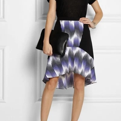 Peter Pilotto for Target Black Stripe Colorblock Hi-Low Ruffle Knee Length Skirt - Image 1 of 4