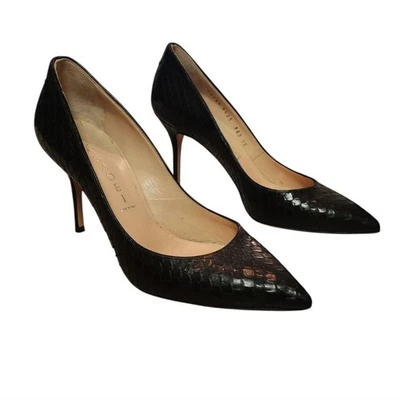 Zapatos de tacón Casadei para mujer 6 de cuero negro piel de serpiente punta de aguja Italia Foto 1 de 4
