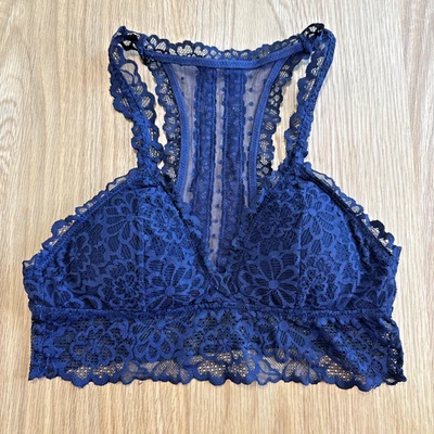 Aerie Nylon Sheer Floral Lace Wireless Bra Navy Blue Sienna Bralette Racerback S - Image 1 of 4