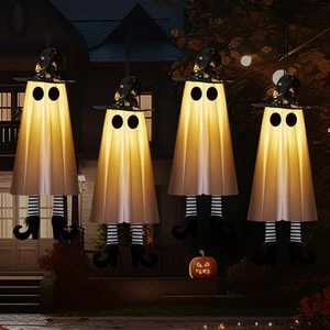 Decoraciones de Halloween Exterior Interior, 4 piezas Decoración Fantasma Colgante con Luz, Sp... - Imagen 1 de 8