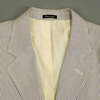 Blazer J Crew Seersucker Para Hombre 44L Azul Blanco Rayas Tres Botones Ventilación Única Foto 1 de 4