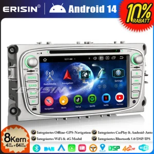 64GB Android 14 DAB+ Autoradio GPS Navi für Ford Focus S-Max C-Max Mondeo Galaxy - Bild 1 von 24