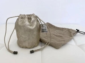 BOTTEGA VENETA Pouch Bag Gold Leather Wristlet Woven Drawstring NEW WITH TAGS - Picture 1 of 9