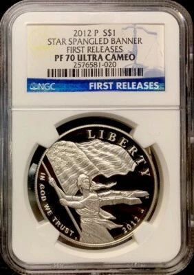 2012 STAR SPANGLED BANNER Silver Dollar NGC PF70💥FLAWLESS QUALITY💥FIRSTRELEASE - Image 1 of 4