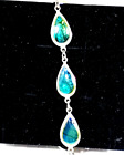 Vintage Silver Color And Abalone Blue Green 7" Link Bracelet ,foldover Clasp