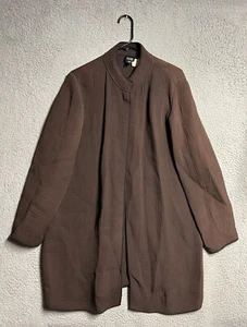 Eileen Fisher Jacket Womens Medium Brown Long Open Front Silk Blend $175 - Picture 1 of 16