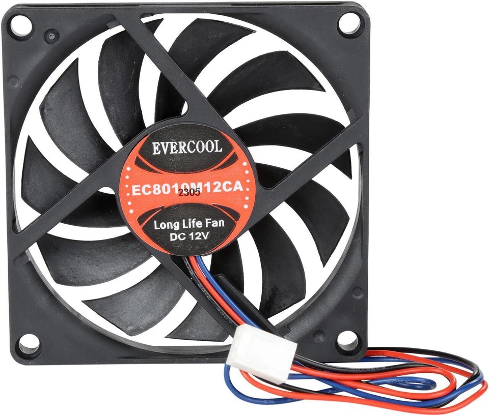 Evercool 80mm x 10mm 12V EC8010M12CA Computer Case Ball Bearing 3-Pin Fan - Image 1 of 1