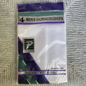 Paris Accessories Inc. Handkerchiefs 4 Pack Satin Stripe 100% Cotton White NEW - Picture 1 of 4