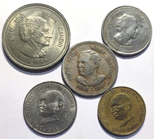 REPÚBLICA INDIA 5 MONEDAS GANDHI - MAHATHMA GANDHI, INDIRA GANDHI, RAJIV GANDHI - Imagen 1 de 3