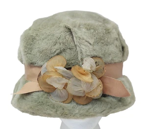 Vintage Gray Faux Fur Cloche Bucket Hat Ribbon Band: USA Union Made: Beautiful  - Picture 1 of 7