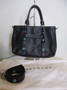 LONGCHAMP FAB! Cartera 3D Pierre de cuero negro con tachuelas con bolsa para el polvo con bolsas - Imagen 1 de 12
