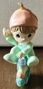 VTG ORNAMENT ENESCO WINTER WONDERLAND CHRISTMAS PRECIOUS MOMENTS BOY ON TRAIN - Picture 1 of 4