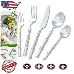 Comprehensive 20-Piece Dining Set - Bamboo Handle Stainless Steel Flatware for 4 - Picture 1 of 10