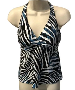 Dana Buchman Swimwear Black Blue White Zebra Womens Tankini Size 6 NWT $44 - Picture 1 of 4