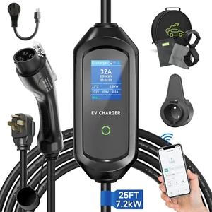 Portable 32A Level 2 EV Charger 240V 25ft J1772 NEMA 14-50 Plug Charging Station - Picture 1 of 12