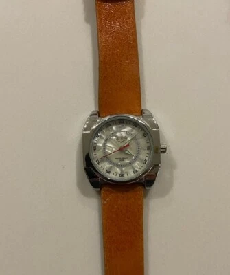 Activa Swiss Women's Watch Silver Tone Orange Leather Band New Battery Works - Image 1 of 4