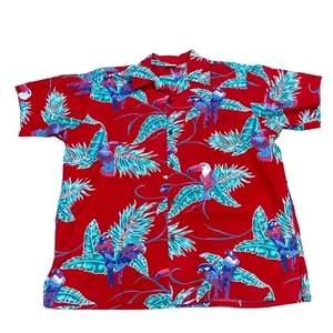 Go Barefoot Hawaiian Parrot Print Red Shirt 2XL Cotton Mens Short Sleeve USA - Picture 1 of 9