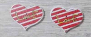 wood heart love sewing button 2 holes 1 inch red white stripe set USA seller - Picture 1 of 2