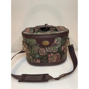 VINTAGE Gloria Vanderbilt Floral Tapestry Train Case Cosmetic Bag Carry On - Picture 1 of 11